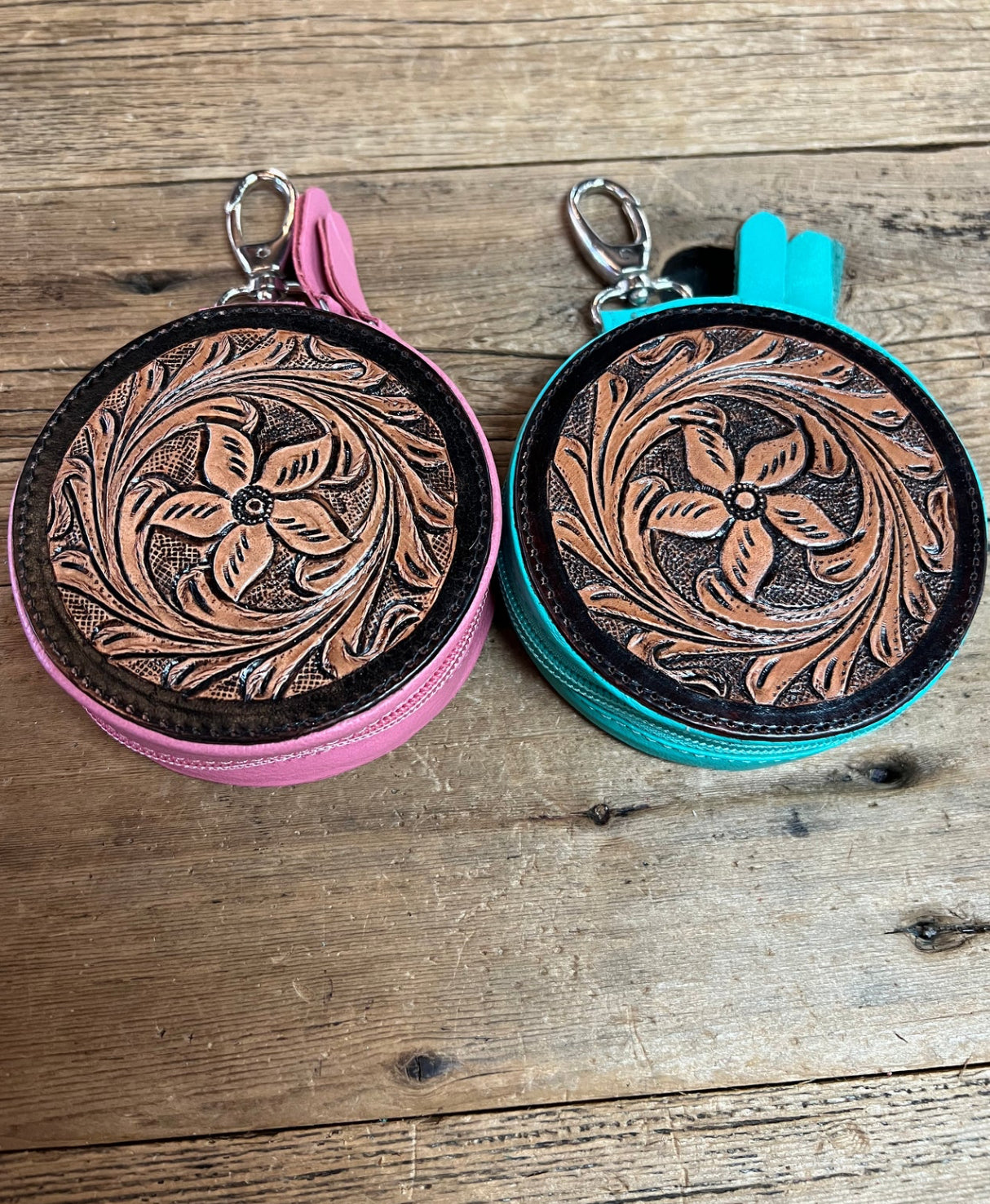 Tooled Leather Keychain Pouches