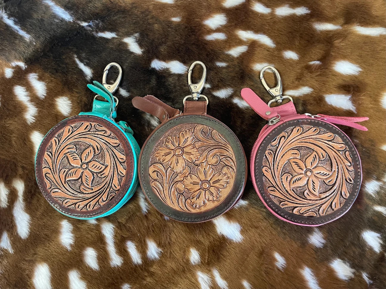 Tooled Leather Keychain Pouches