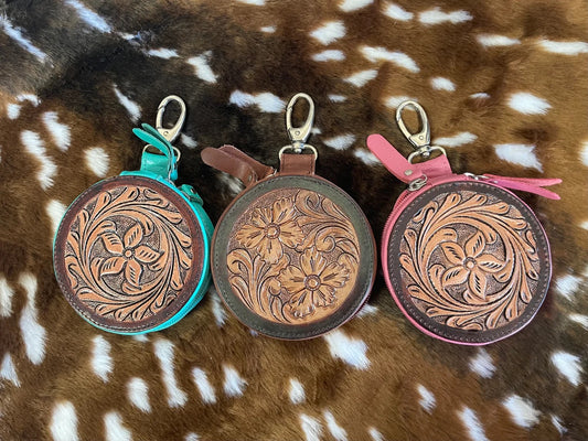 Tooled Leather Keychain Pouches